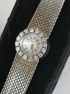 Hot Pamono Art Deco Minimalist Swiss Watch White Gold Diamonds Women Wrist Watch, 1950s