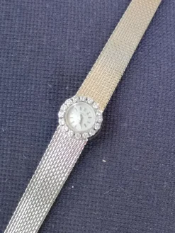 Hot Pamono Art Deco Minimalist Swiss Watch White Gold Diamonds Women Wrist Watch, 1950s