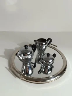Outlet Pamono Art Deco Mirrored Round Tray in Chromed Metal, Italy, 1930s