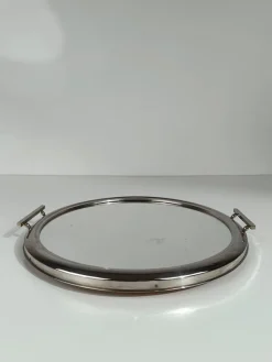Outlet Pamono Art Deco Mirrored Round Tray in Chromed Metal, Italy, 1930s