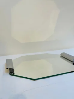 Pamono Art Deco Mirrored Tray with Metal Handles, 1920s><noscript><img width=