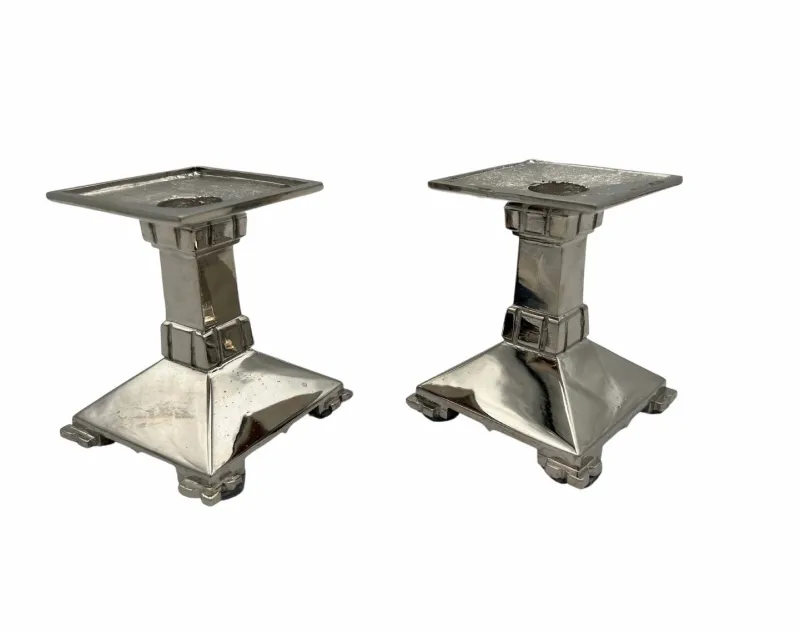 Pamono Art Deco Nickel-Plated Bronze Candlesticks, France, 1930, Set of 2> Candleholders