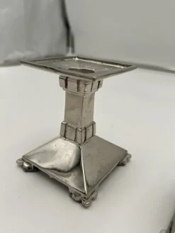 Pamono Art Deco Nickel-Plated Bronze Candlesticks, France, 1930, Set of 2> Candleholders