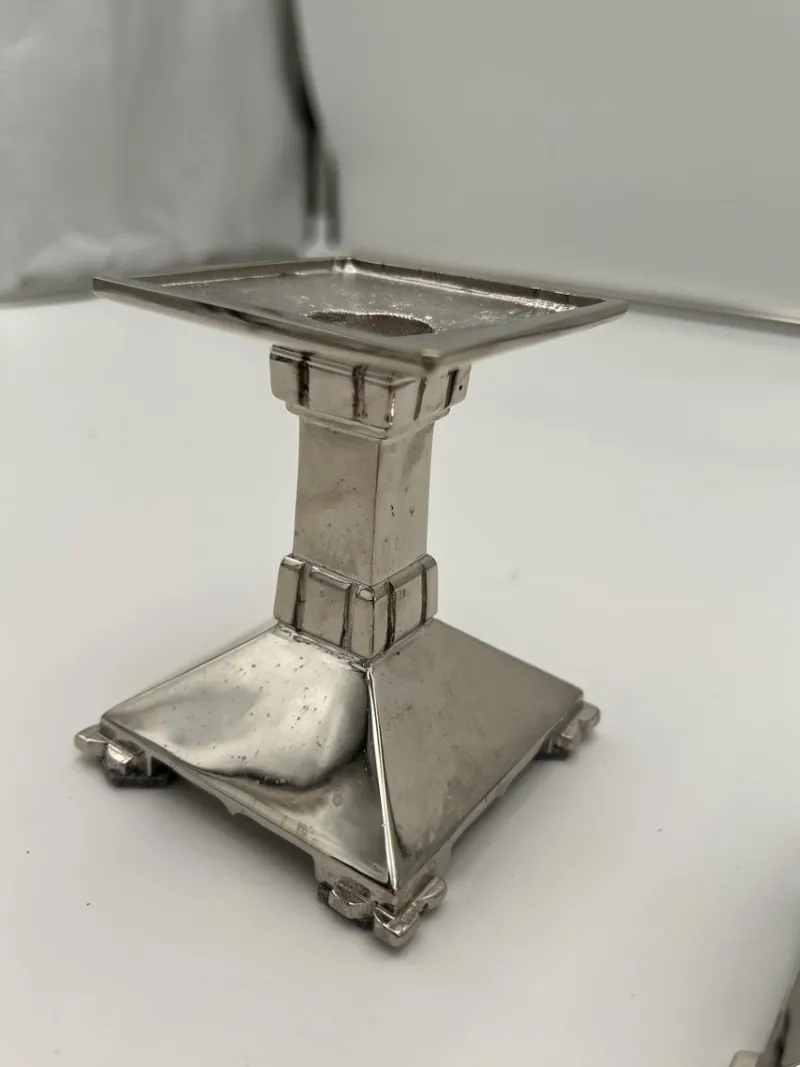 Pamono Art Deco Nickel-Plated Bronze Candlesticks, France, 1930, Set of 2> Candleholders