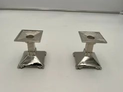 Pamono Art Deco Nickel-Plated Bronze Candlesticks, France, 1930, Set of 2><noscript><img width=
