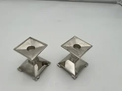 Pamono Art Deco Nickel-Plated Bronze Candlesticks, France, 1930, Set of 2><noscript><img width=