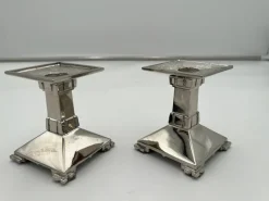 Pamono Art Deco Nickel-Plated Bronze Candlesticks, France, 1930, Set of 2><noscript><img width=