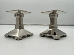 Pamono Art Deco Nickel-Plated Bronze Candlesticks, France, 1930, Set of 2><noscript><img width=