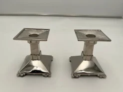 Pamono Art Deco Nickel-Plated Bronze Candlesticks, France, 1930, Set of 2><noscript><img width=