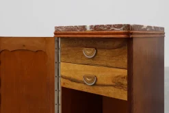 Pamono Art Deco Nightstands in Oak with Marble Tops, France, 1920s, Set of 2><noscript><img width=