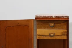 Pamono Art Deco Nightstands in Oak with Marble Tops, France, 1920s, Set of 2><noscript><img width=