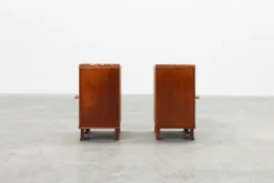 Pamono Art Deco Nightstands in Oak with Marble Tops, France, 1920s, Set of 2><noscript><img width=