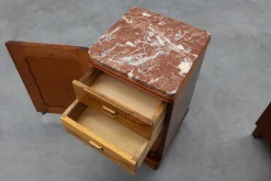 Pamono Art Deco Nightstands in Oak with Marble Tops, France, 1920s, Set of 2><noscript><img width=