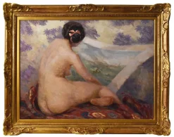 Pamono Art Deco Nude Woman, 20th Century, Oil on Panel, Framed> Art Deco