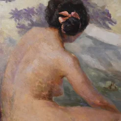 Pamono Art Deco Nude Woman, 20th Century, Oil on Panel, Framed><noscript><img width=