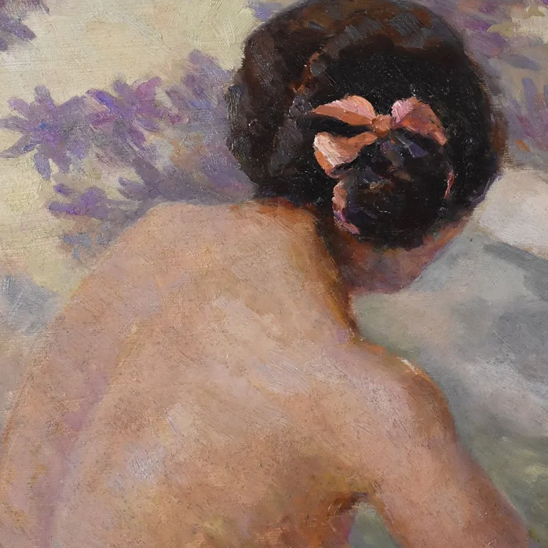 Pamono Art Deco Nude Woman, 20th Century, Oil on Panel, Framed> Art Deco