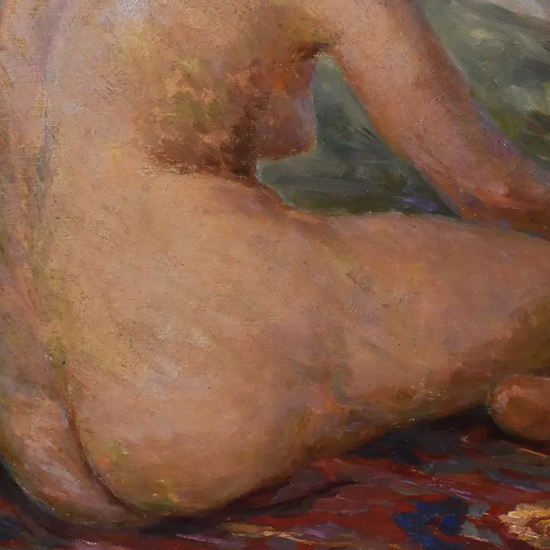 Pamono Art Deco Nude Woman, 20th Century, Oil on Panel, Framed> Art Deco