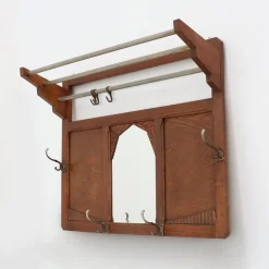 Pamono Art Deco Oak Carved Wall Coat Rack with Mirror, France, 1920s> Racks, Hooks & Valets