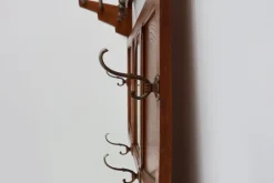 Pamono Art Deco Oak Carved Wall Coat Rack with Mirror, France, 1920s><noscript><img width=