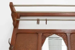 Pamono Art Deco Oak Carved Wall Coat Rack with Mirror, France, 1920s><noscript><img width=