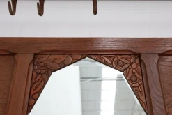 Pamono Art Deco Oak Carved Wall Coat Rack with Mirror, France, 1920s><noscript><img width=