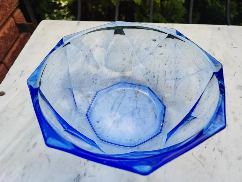 Pamono Art Deco Octagonal Blue Glass Platter, 1920s> Serving Dishes