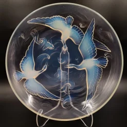 Pamono Art Deco Opalescent Glass Bowl with Wild Geese, Fish and Waves by Verlys, France, 1930s> Bowls