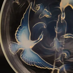Pamono Art Deco Opalescent Glass Bowl with Wild Geese, Fish and Waves by Verlys, France, 1930s> Bowls