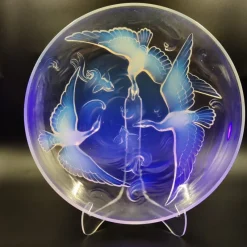 Pamono Art Deco Opalescent Glass Bowl with Wild Geese, Fish and Waves by Verlys, France, 1930s><noscript><img width=