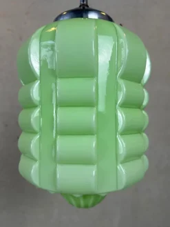 Pamono Art Deco Opaline Green Skyscraper Pendant Lamp, 1920s> Ceiling Lights
