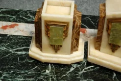 Pamono Art Deco Pendulum in Onyx and Gilded Bronze, 1930s, Set of 3><noscript><img width=