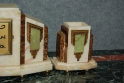 Pamono Art Deco Pendulum in Onyx and Gilded Bronze, 1930s, Set of 3><noscript><img width=