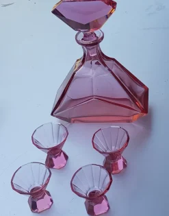 Hot Pamono Art Deco Pink Crystal Glass Decanter with Glasses, Set of 3