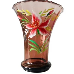 Hot Pamono Art Deco Pink Glass Vase with Hand-Painted Flowers, 1930s