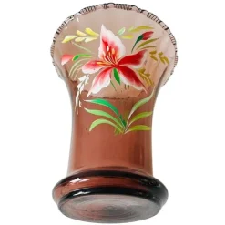 Hot Pamono Art Deco Pink Glass Vase with Hand-Painted Flowers, 1930s