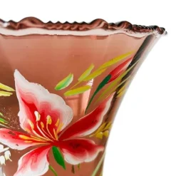 Hot Pamono Art Deco Pink Glass Vase with Hand-Painted Flowers, 1930s
