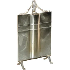 Pamono Art Deco Polished Chrome Fire Guard Screen with Bear on Top, 1920s> Fireplaces And Mantels