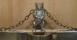 Pamono Art Deco Polished Chrome Fire Guard Screen with Bear on Top, 1920s><noscript><img width=