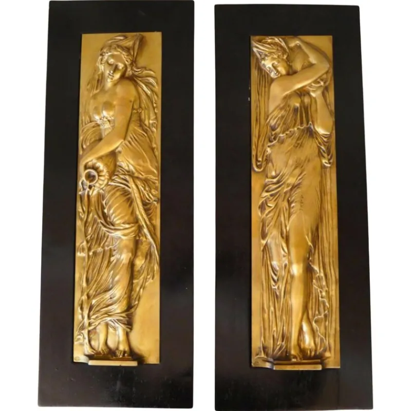 Pamono Art Deco Reliefs with the Nymphs of the Fountain, Early 20th Century, Bronzes, Set of 2> Art Deco