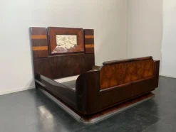 Pamono Art Deco Rosewood & Walnut Bed Frame with Carved Headboard by Ducrot, 1922> Beds & Bedroom Sets