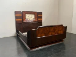 Pamono Art Deco Rosewood & Walnut Bed Frame with Carved Headboard by Ducrot, 1922> Beds & Bedroom Sets