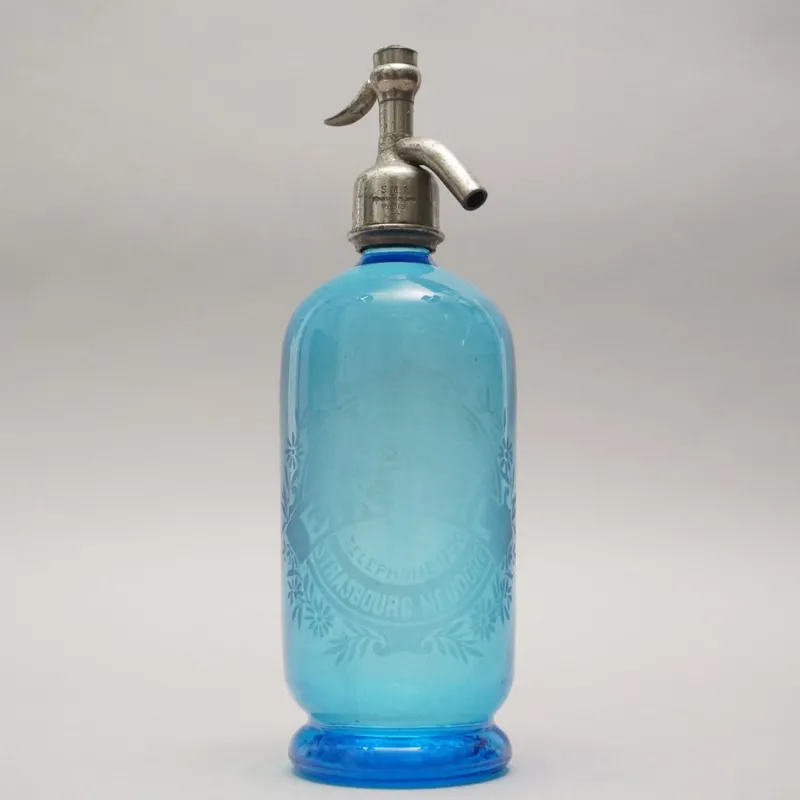 Pamono Art Deco Selzer Blue Soda Syphon by E. Kiehl Strassbourg Neudorf> Bottles, Carafes & Jugs