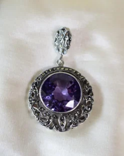 Pamono Art Deco Silver and Amethyst Pendant by Lespous Maurice, France, 1920s><noscript><img width=