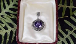 Pamono Art Deco Silver and Amethyst Pendant by Lespous Maurice, France, 1920s><noscript><img width=