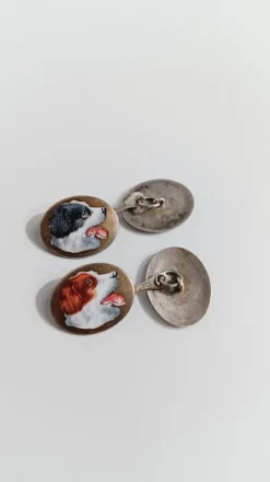 Hot Pamono Art Deco Silver Cufflinks Enameled with Hunting Dogs, 1930s, Set of 2