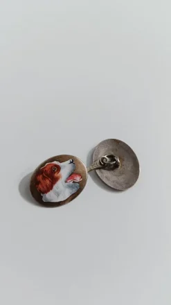 Hot Pamono Art Deco Silver Cufflinks Enameled with Hunting Dogs, 1930s, Set of 2