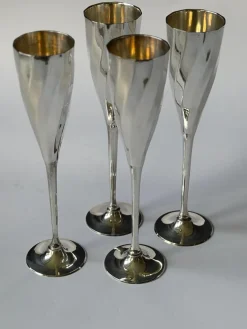 Pamono Art Deco Silver-Plated Champagne Glasses, France, 1920s, Set of 4> Glassware