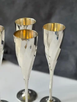 Pamono Art Deco Silver-Plated Champagne Glasses, France, 1920s, Set of 4><noscript><img width=