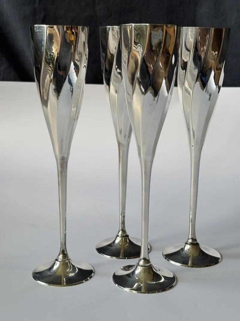Pamono Art Deco Silver-Plated Champagne Glasses, France, 1920s, Set of 4> Glassware