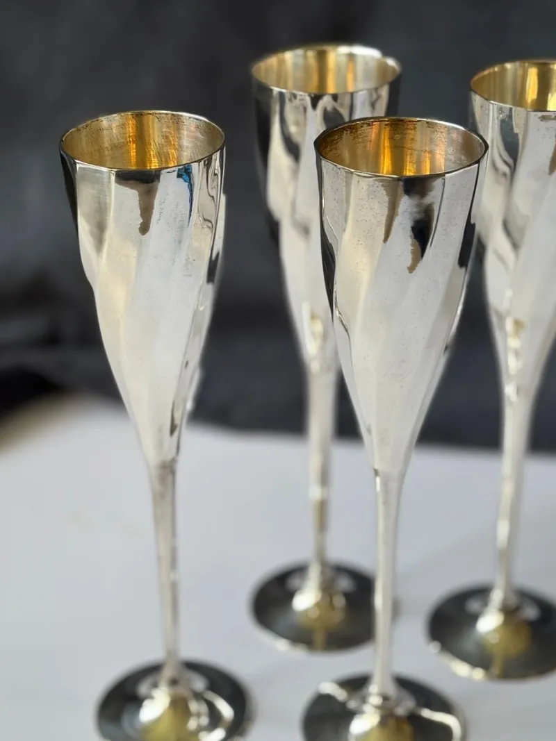Pamono Art Deco Silver-Plated Champagne Glasses, France, 1920s, Set of 4> Glassware